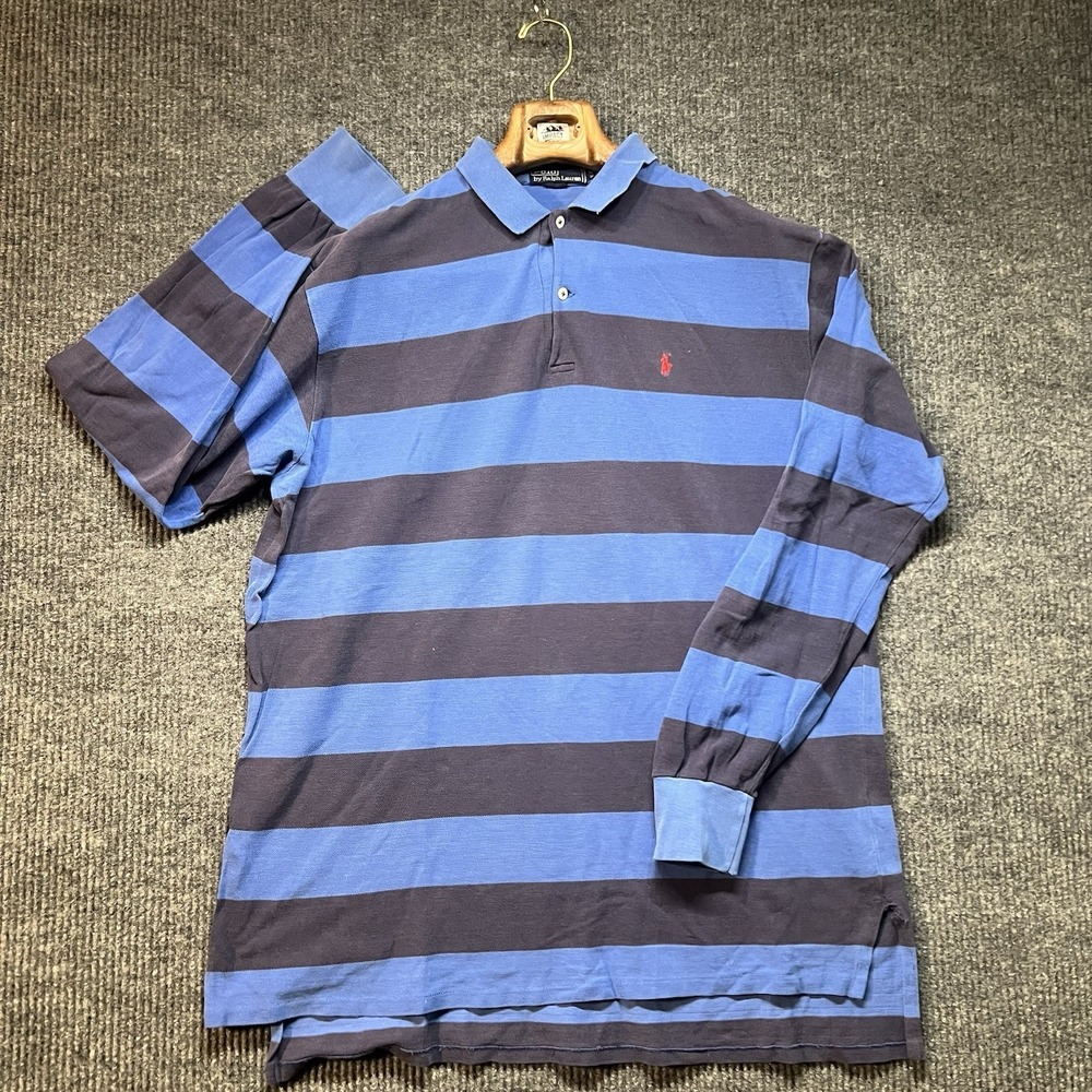 Vintage 90s Polo Ralph Lauren Long Sleeve Polo Shirt‎ Blue Striped Men's Size XL